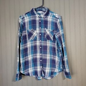 Aeropostale Long Sleeve Button Down Shirt Plaid Blue Women's Large